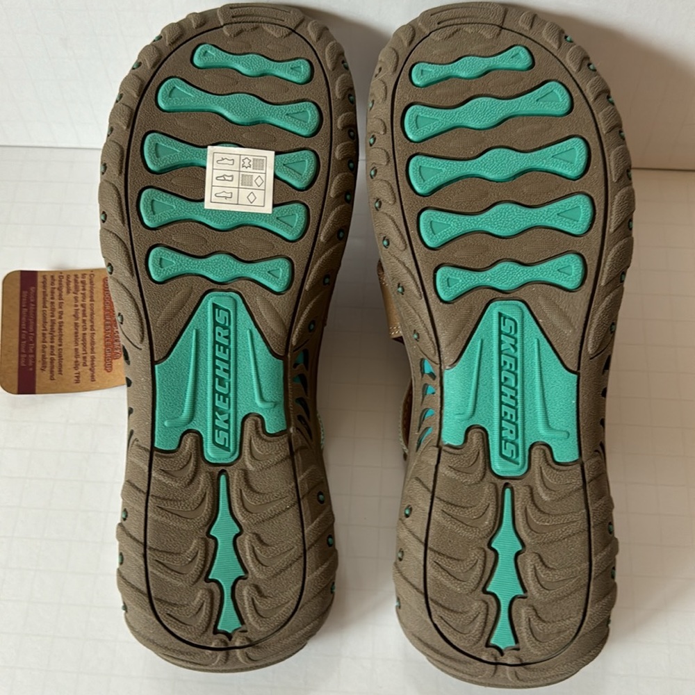 Skechers Reggae Sandals Thong Beige & Turquoise - Picture 8 of 15